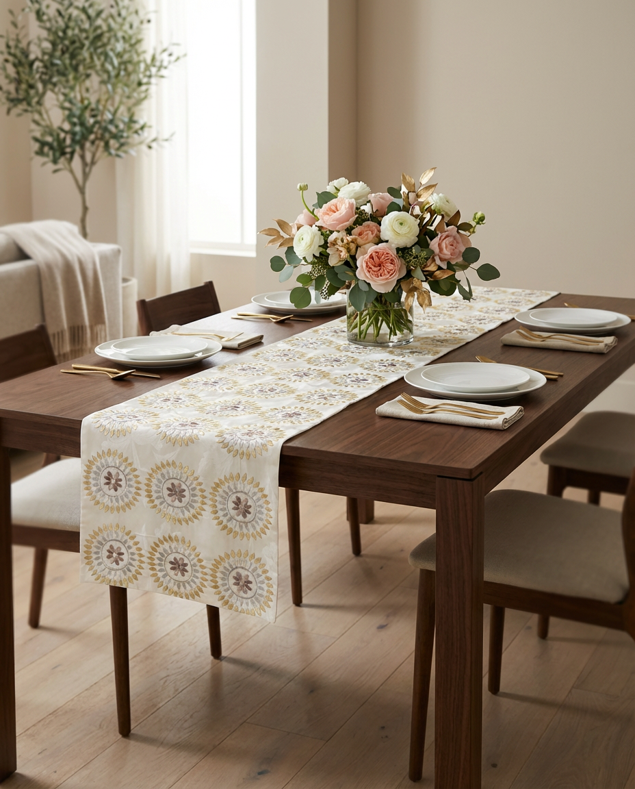 Chemin de table brodé - Collection Soleil 3 couleurs