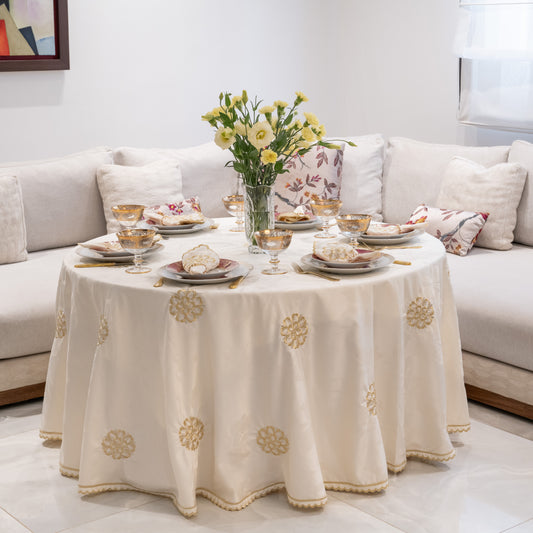 Nappe brodée ronde - Collection Fleur de lys revisitée