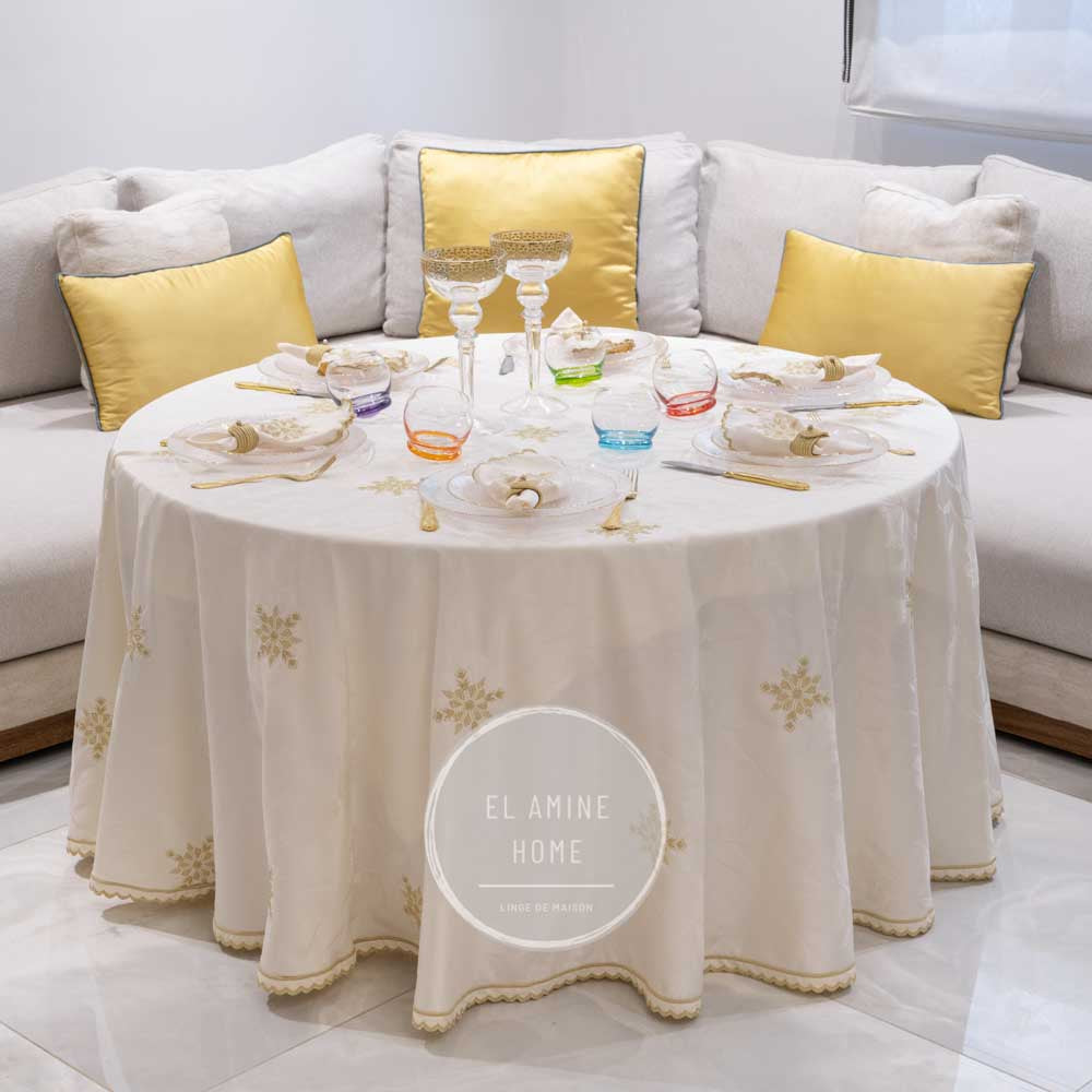 Nappe brodée ronde - Collection Ghourza Snow