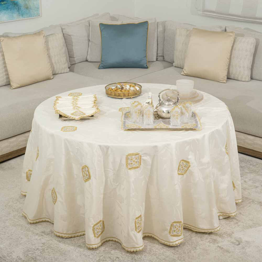 Nappe brodée ronde - Collection Feuilles de laurier revisitée