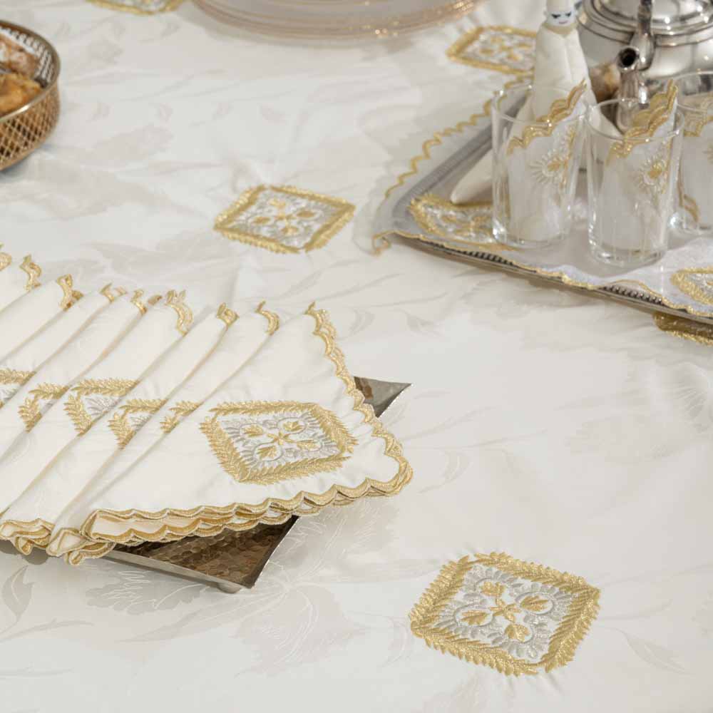 Nappe brodée ronde - Collection Feuilles de laurier revisitée