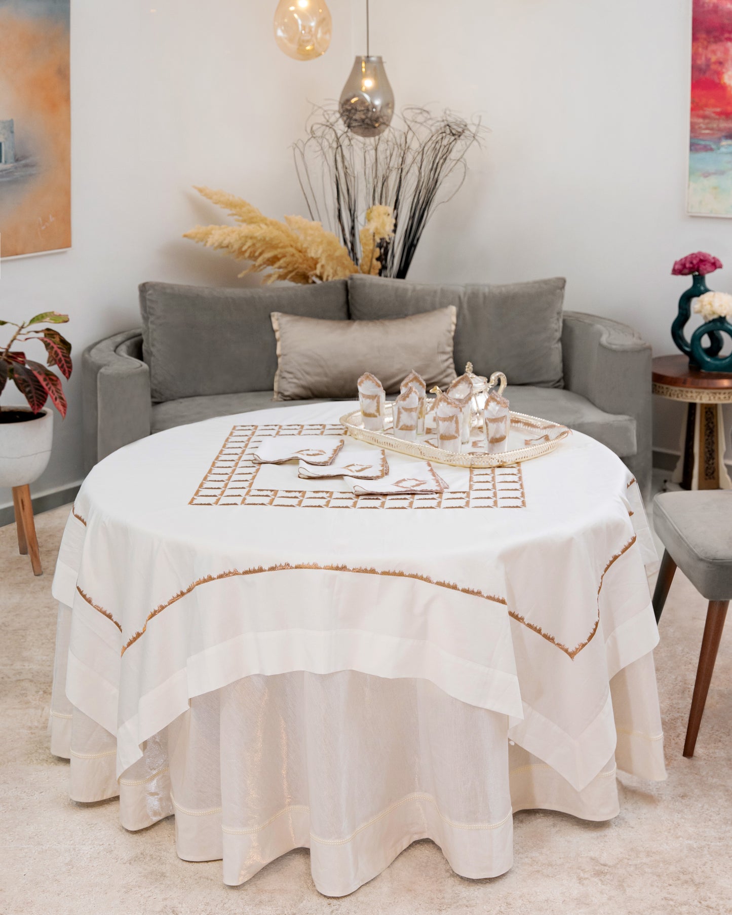 Nappe brodée carrée - Collection Prestige