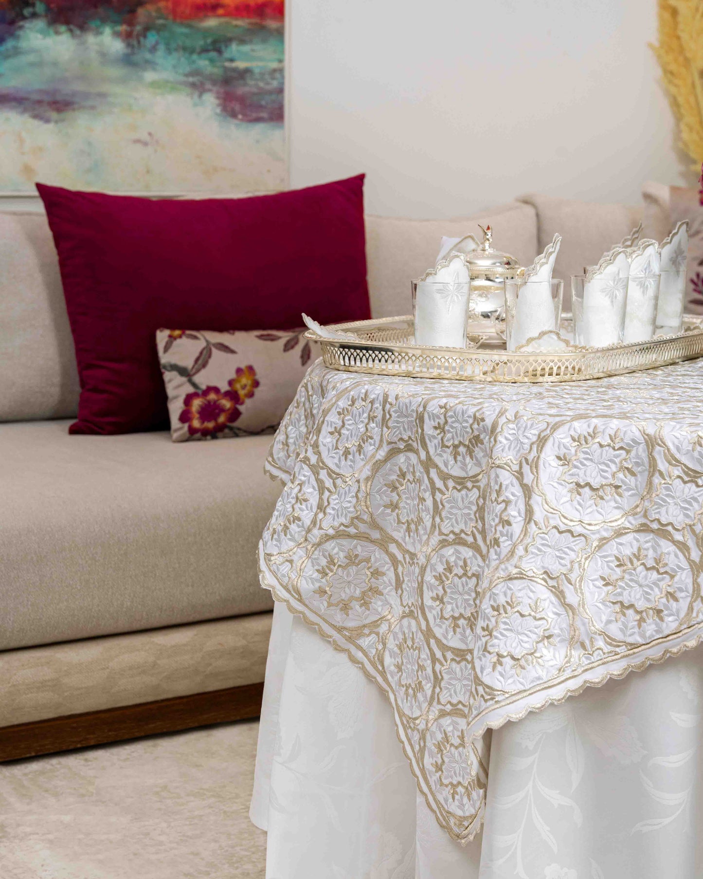 Nappe brodée carrée - Collection Rziza