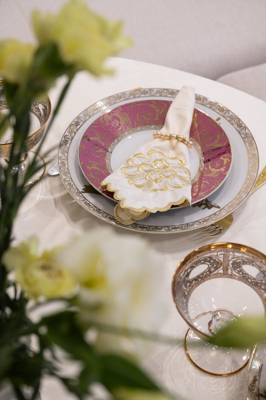 Nappe brodée ronde - Collection Fleur de lys revisitée