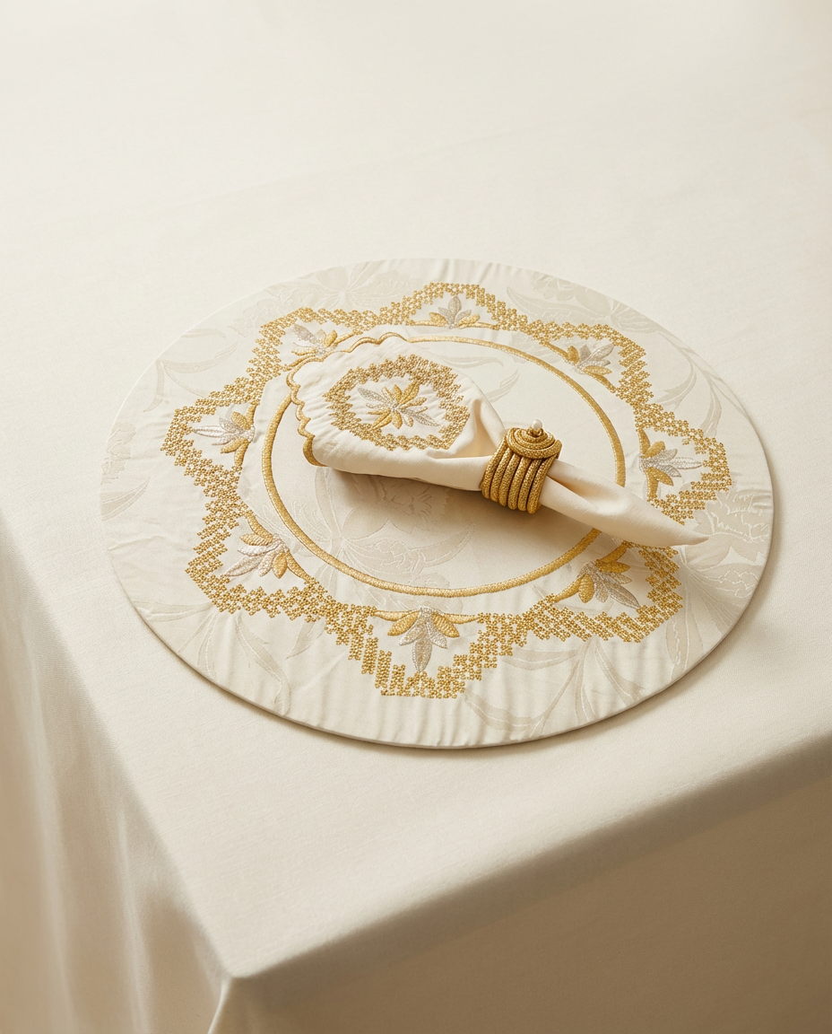 Sets de table rond brodés - Collection Ghourza Rbati