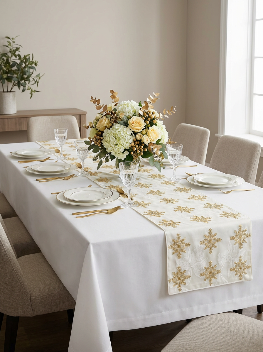 Chemin et set de table brodé - Collection Ghourza Snow