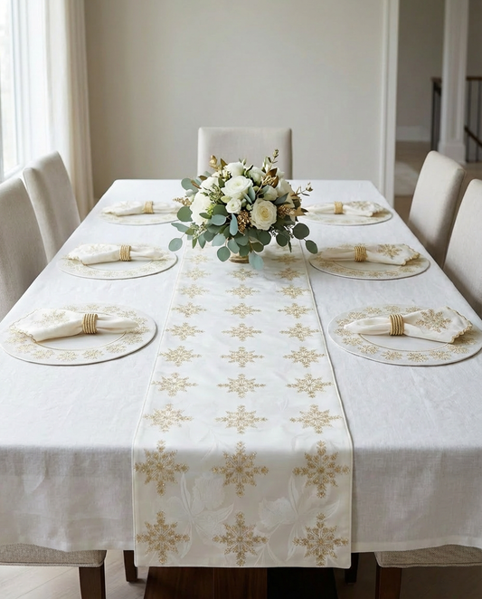 Chemin et set de table brodé - Collection Ghourza Snow