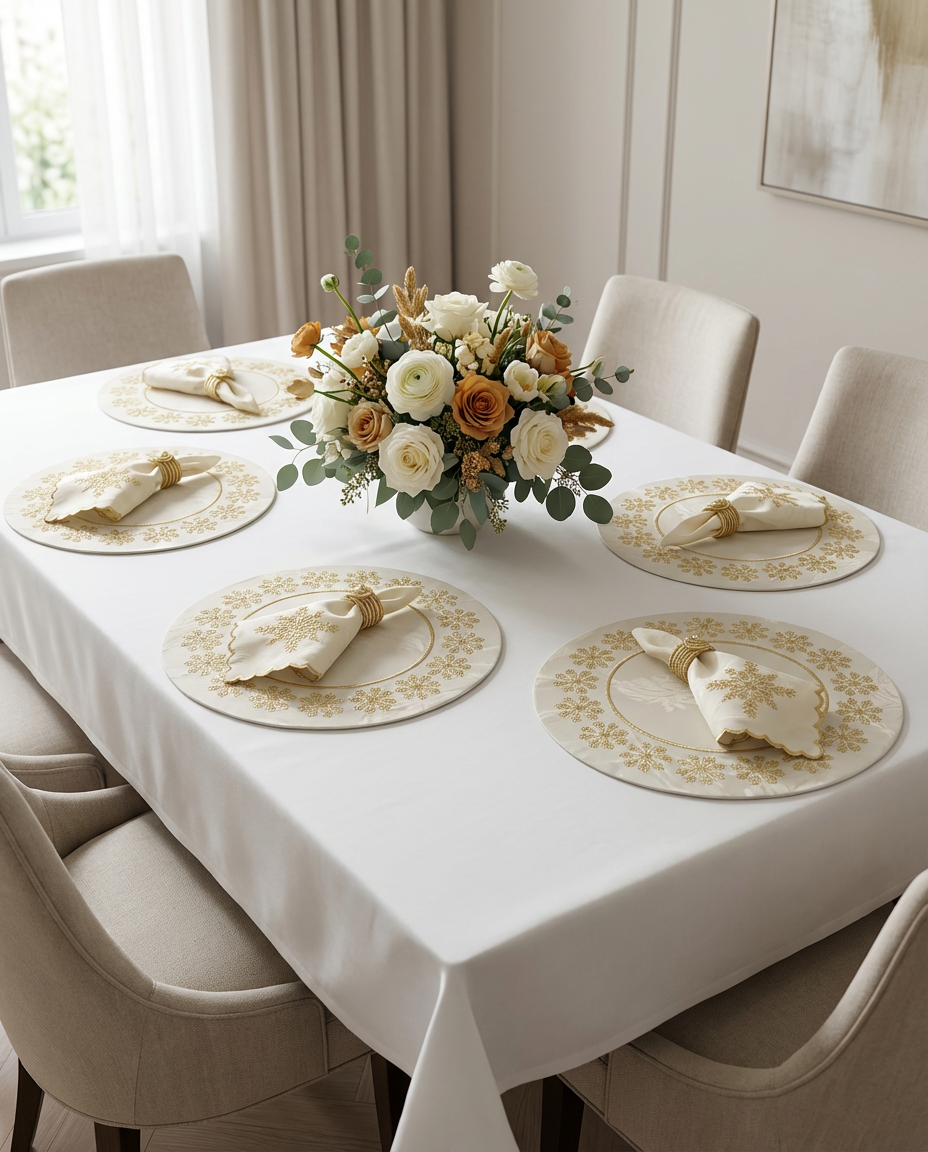 Sets de table rond brodés - Collection Ghourza Snow