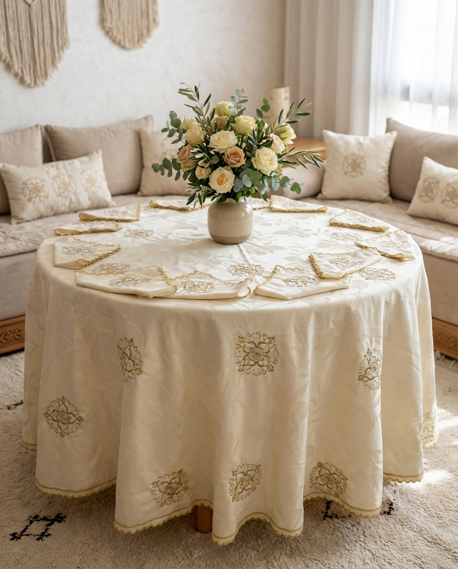 Nappe brodée ronde - Collection Terre Lumineuse revisitée