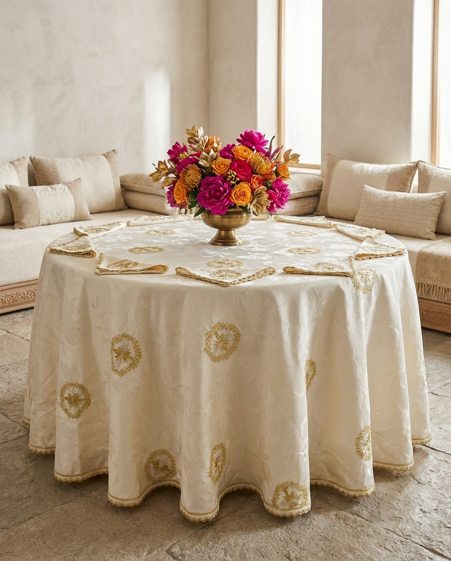 Nappe brodée ronde - Collection Ghourza Rbati revisité