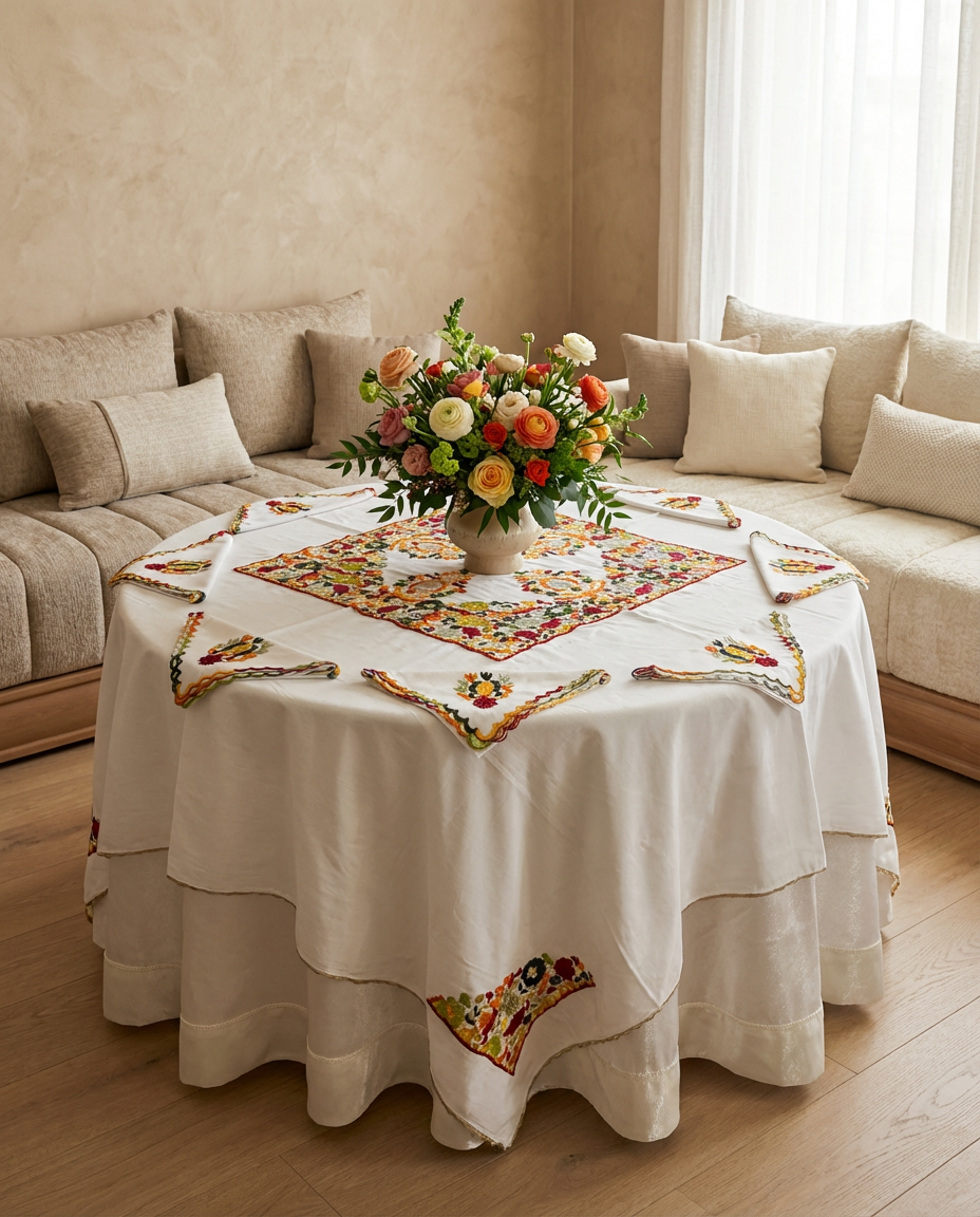 Nappe brodée carrée - Collection Taajira Tetouania Revisitée