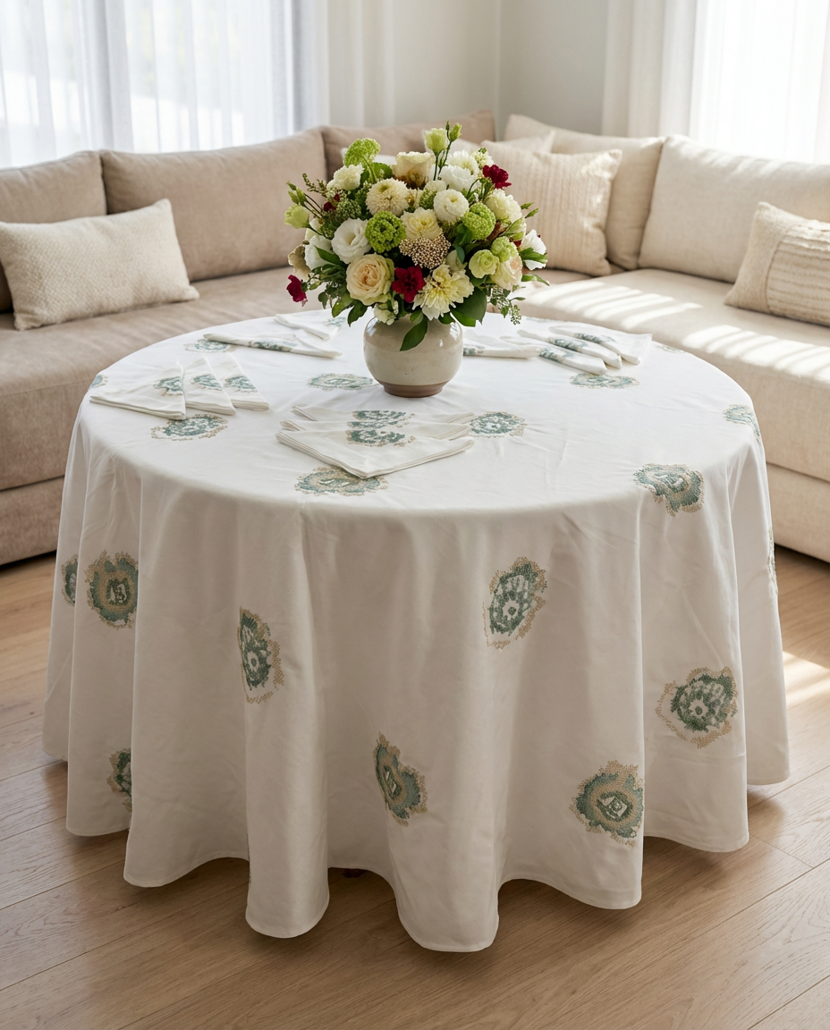 Nappe brodée ronde - Collection Majestueuse