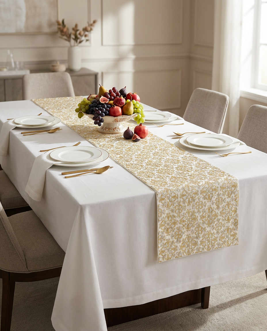 Chemin de table brodé - Collection Fleur de lys