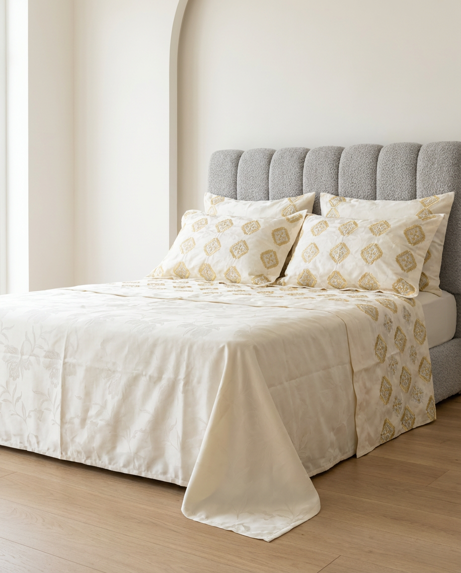 Parure de lit brodée - Collection Feuille de Laurier revisité