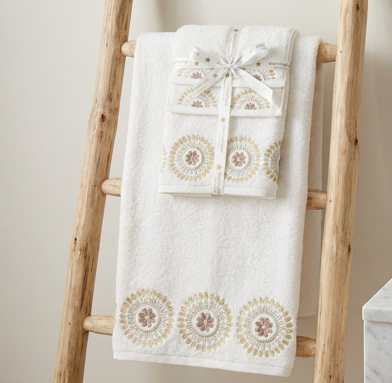 Ensemble de serviettes brodées – Collection Soleil 3 Couleurs