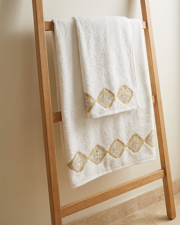 Ensemble de serviettes brodées – Collection Feuilles de Laurier
