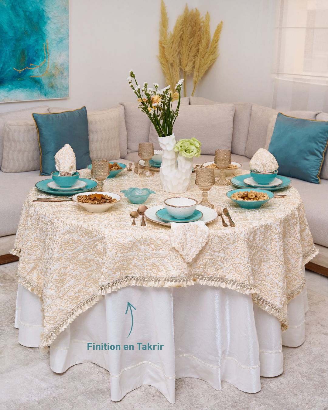 Nappe brodée carrée - Collection Sakina