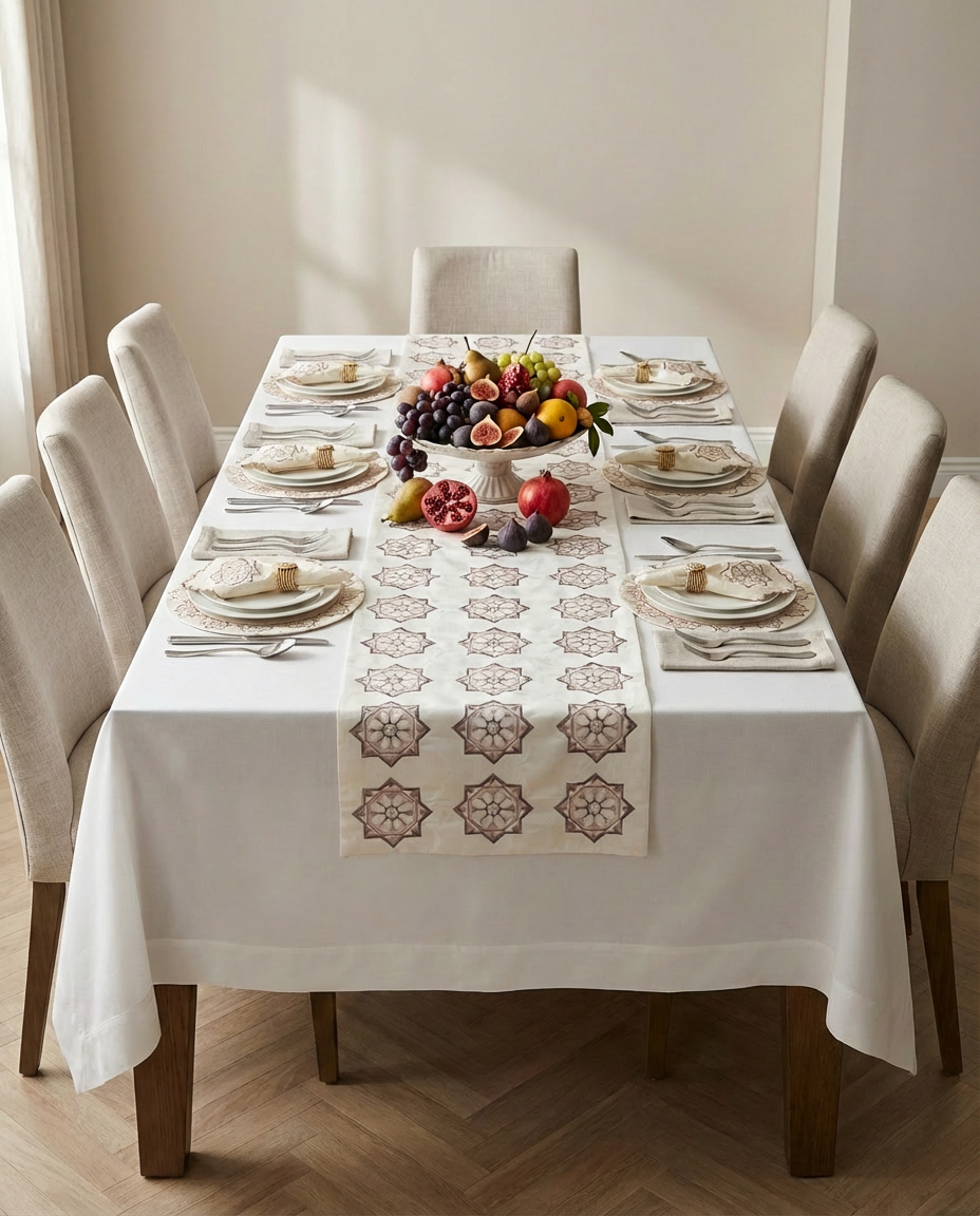 Chemin et set de table brodé - Collection Zellija Assilya