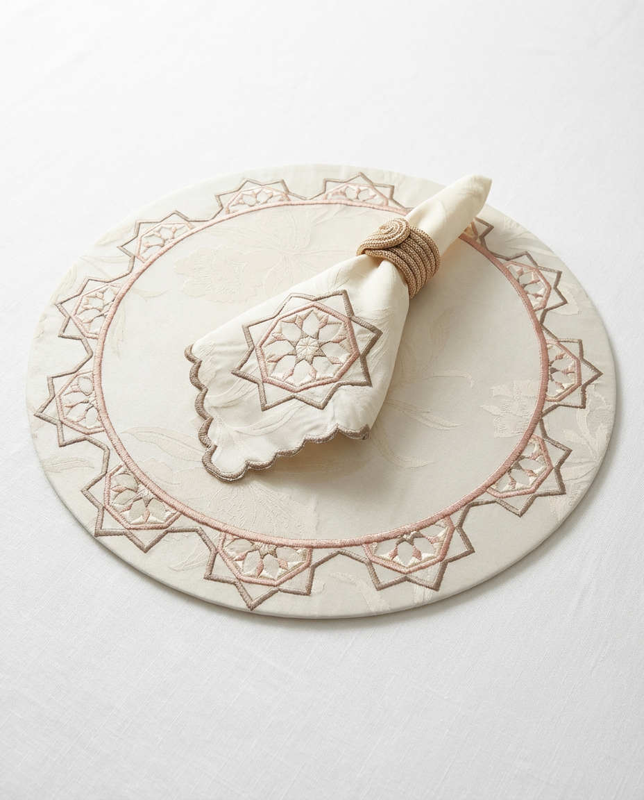 Chemin et set de table brodé - Collection Zellija Assilya