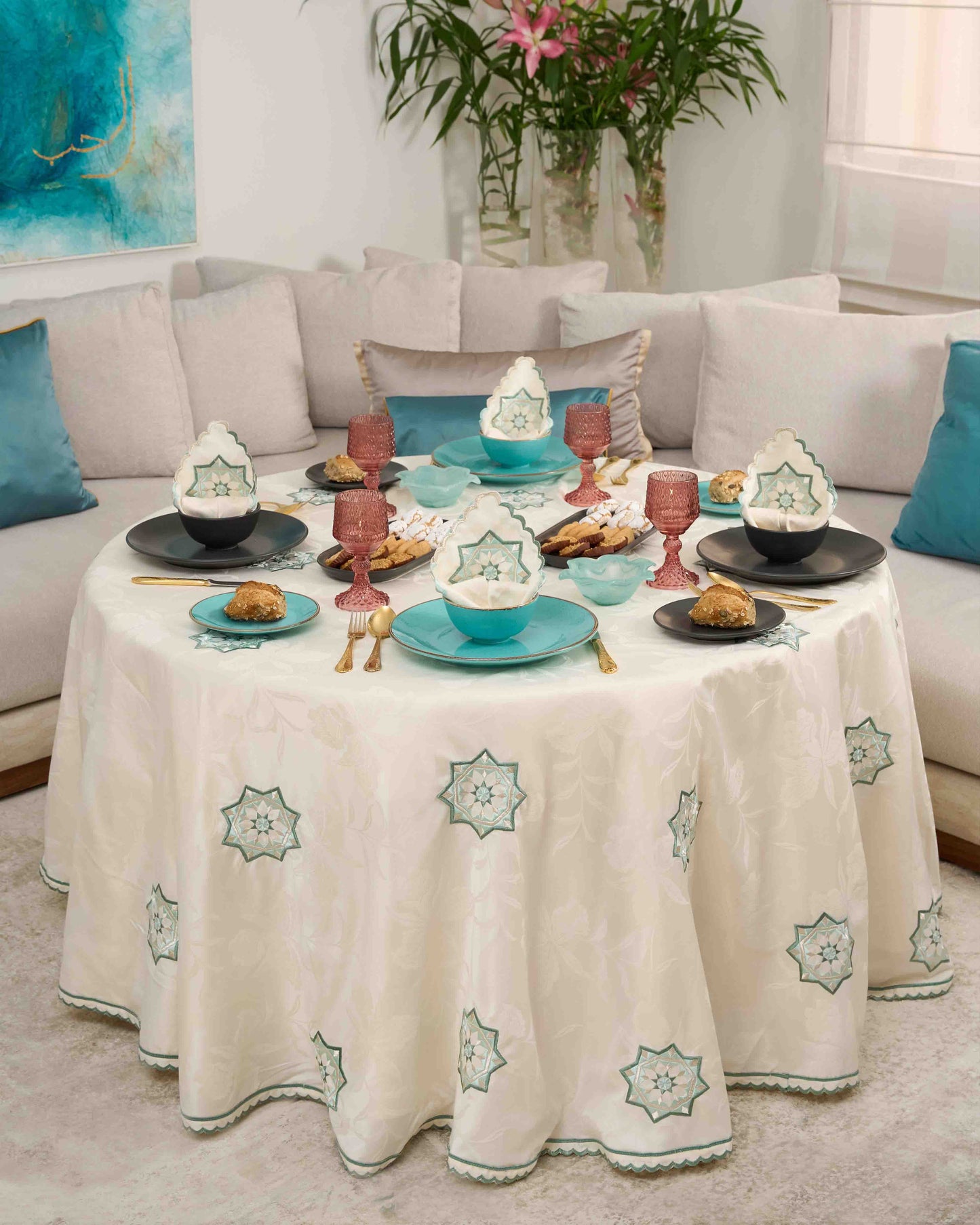 Nappe brodée ronde - Collection Zellija Assilya