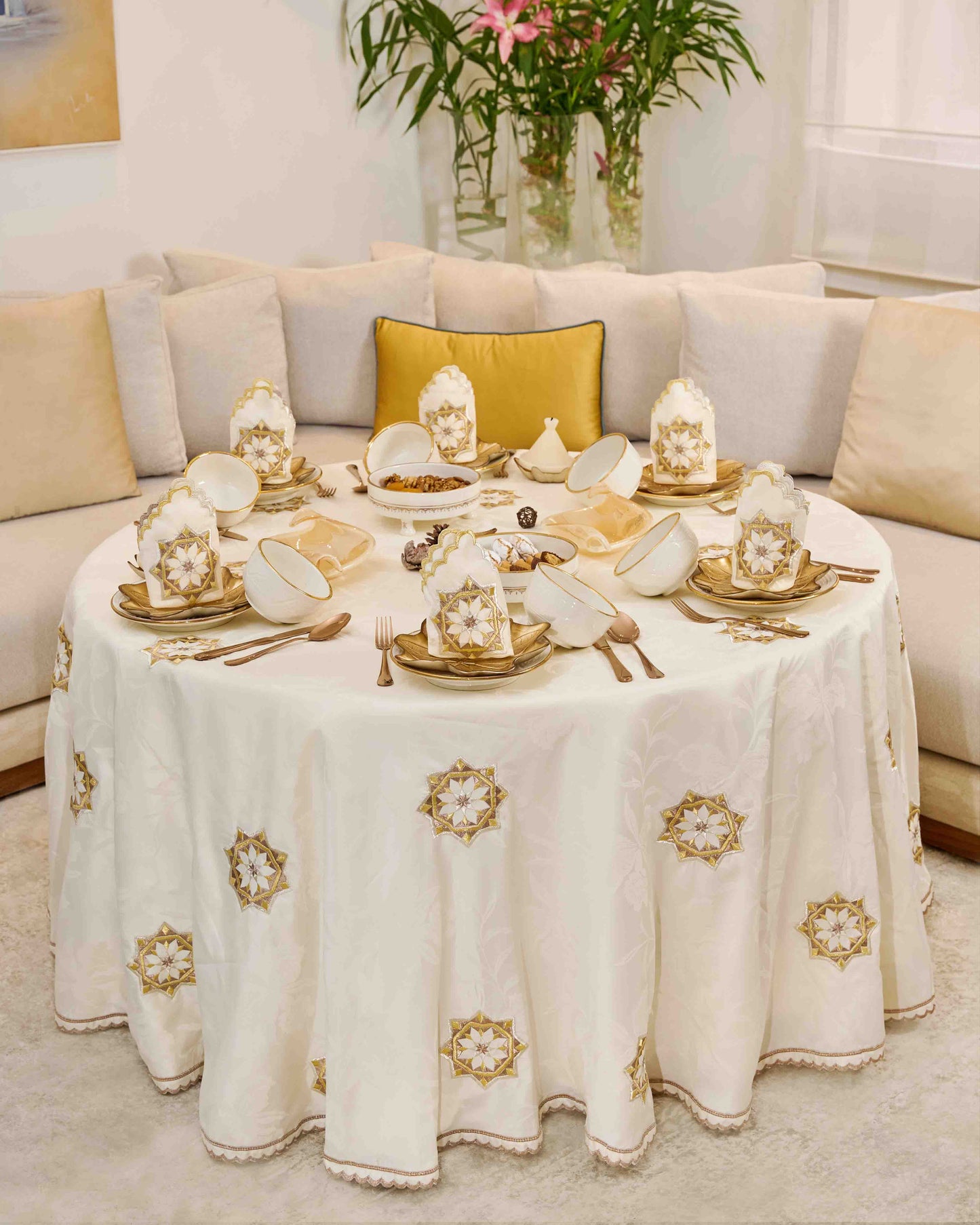 Nappe brodée ronde - Collection Zellija Assilya