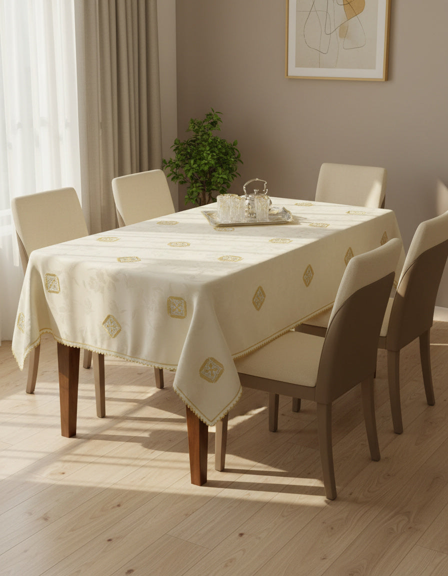 Nappe brodée rectangulaire - Collection Feuilles de Laurier revisitée