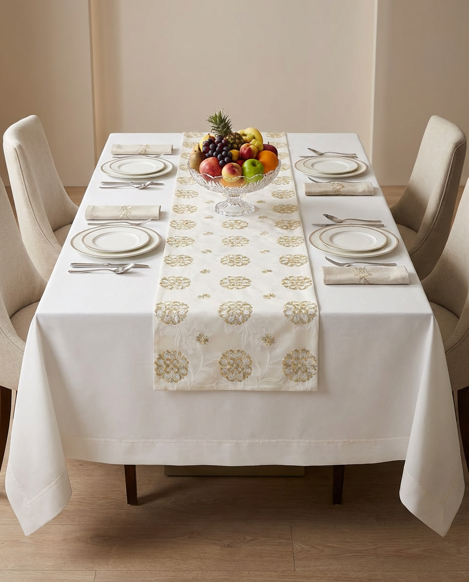 Chemin et set de table brodé - Collection Fleur de Lys