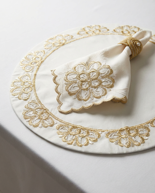 Sets de table rond brodés - Collection Fleur de lys