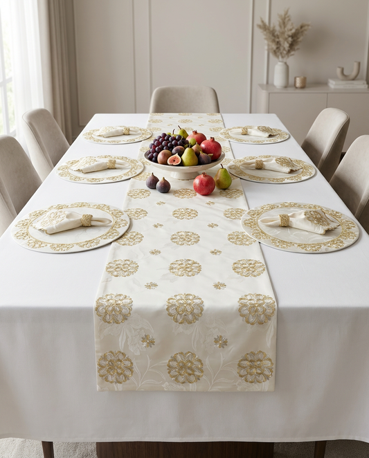 Chemin et set de table brodé - Collection Fleur de Lys
